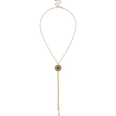 Gold tone filagree pendant drop necklace